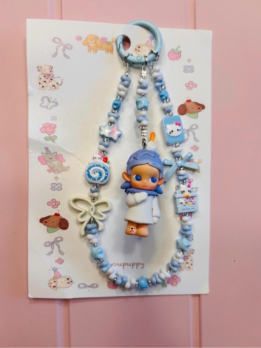 Blue Beaded Baby Doll Keychain Charm - Cute Accessory